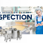 Image with machinery and food production workers