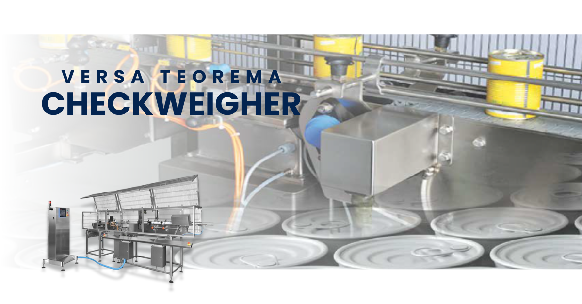 High-speed checkweigher inspecting open and closed cans on a stainless steel production line with Versa Teorema system
